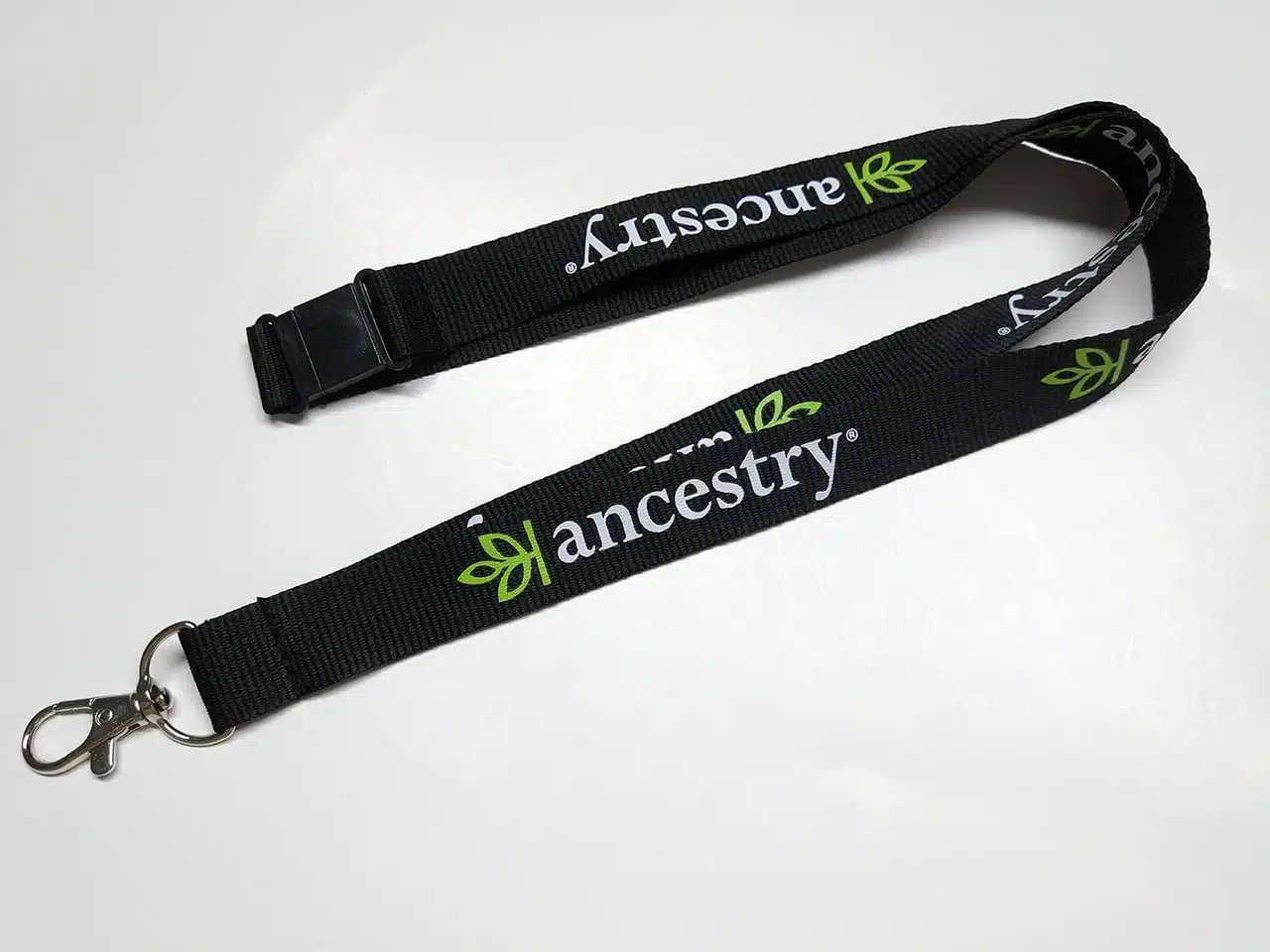 Screen Printed Flat Polyester Lanyard with Ancestry logo